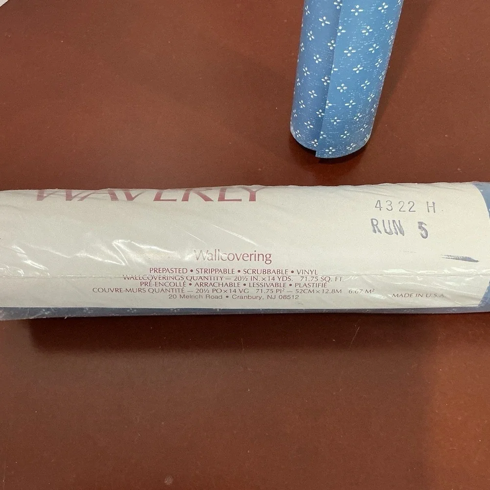 Vintage Waverly ‎ Wallpaper Roll Dot Pattern Blue/White 4322H Sealed With Extra